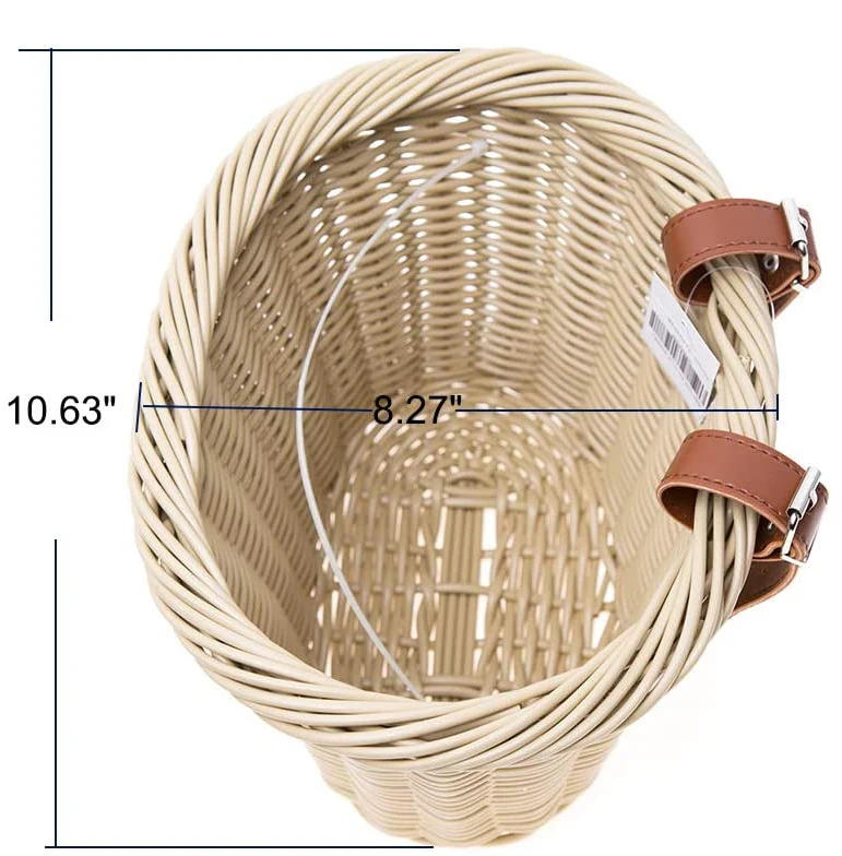 Firmstrong Wicker Bicycle Basket with Tan Leather Straps - Image 4